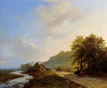  cornelis obras - Un paisaje de verano con viajeros en un camino holandés Barend Cornelis Koekkoek